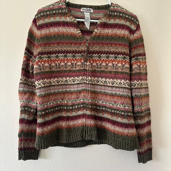 Womens Tiara International Full Zip Sweater Size S Fair Isle Boho Cabincore - Picture 1 of 8